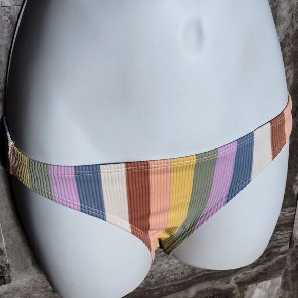 Fun Xhilaration Two Piece Swim Suit Bikini Color Block Ribbed Striped Size Small - Picture 10 of 12